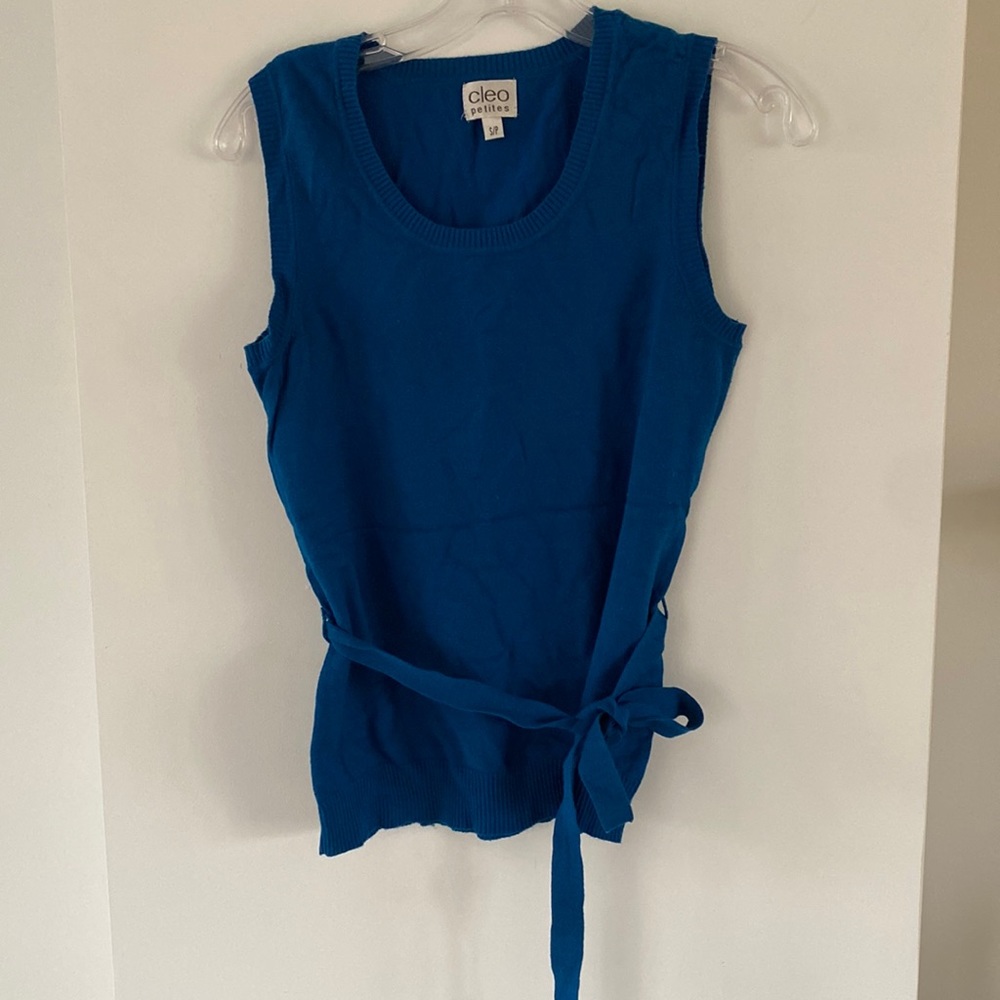 CLEO PETITES belted vest tank knit blue turquoise teal small